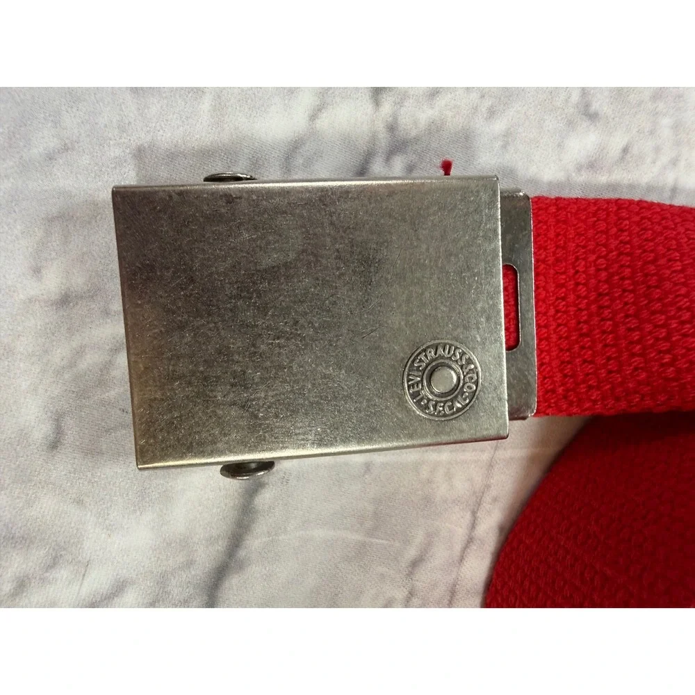 Levi's Webbed Belt Mens 44 Red Excellent Canvas Flip Top Military Buckle